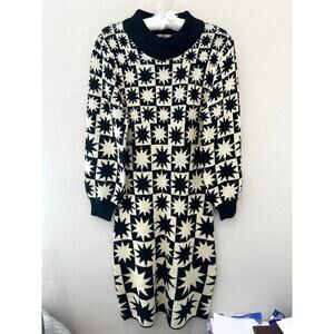 FARM RIO | Anthropologie Black & White Star Print Sweater Dress | Size Small